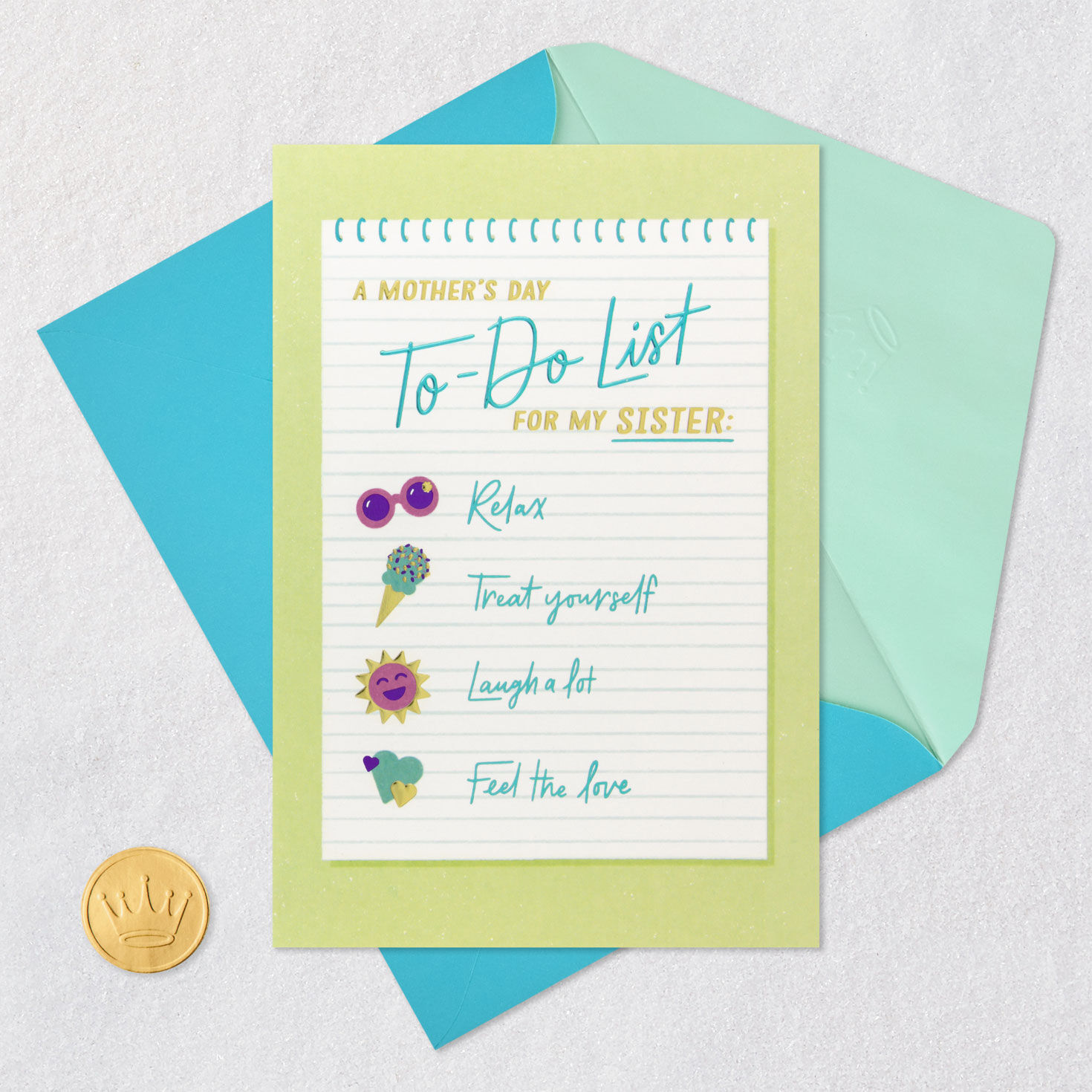 Purple and Green Mother's Day Checklist Card for Sister Card Front with Envelope and Gold Seal image number 5