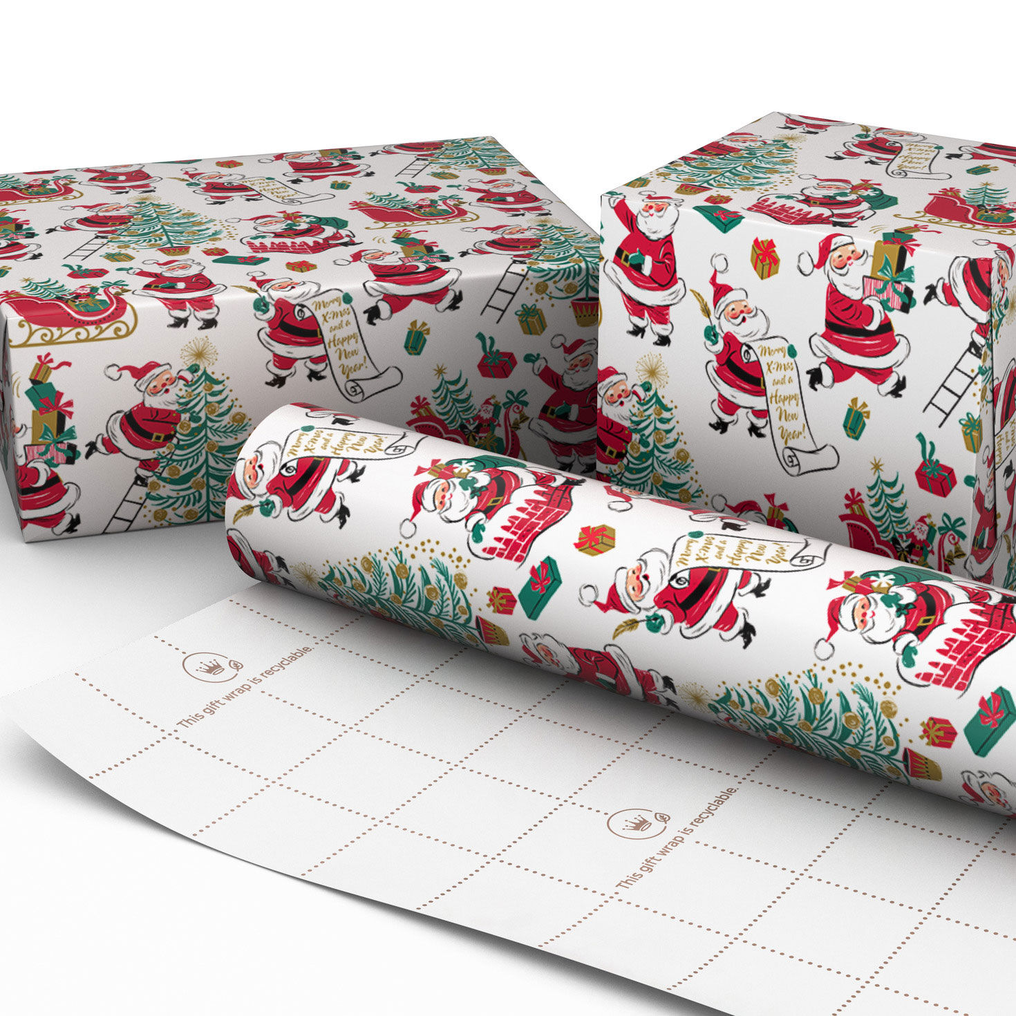 Santa's To-Dos on White Jumbo Christmas Gift Wrap Wrapped pkg image number 2