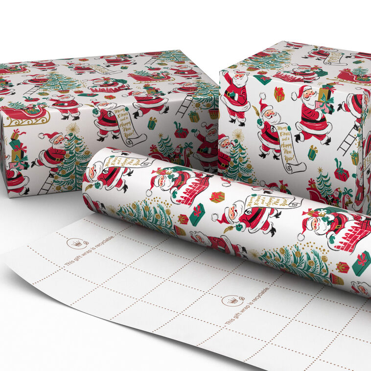 Santa's To-Dos on White Jumbo Christmas Gift Wrap Wrapped pkg image number 2
