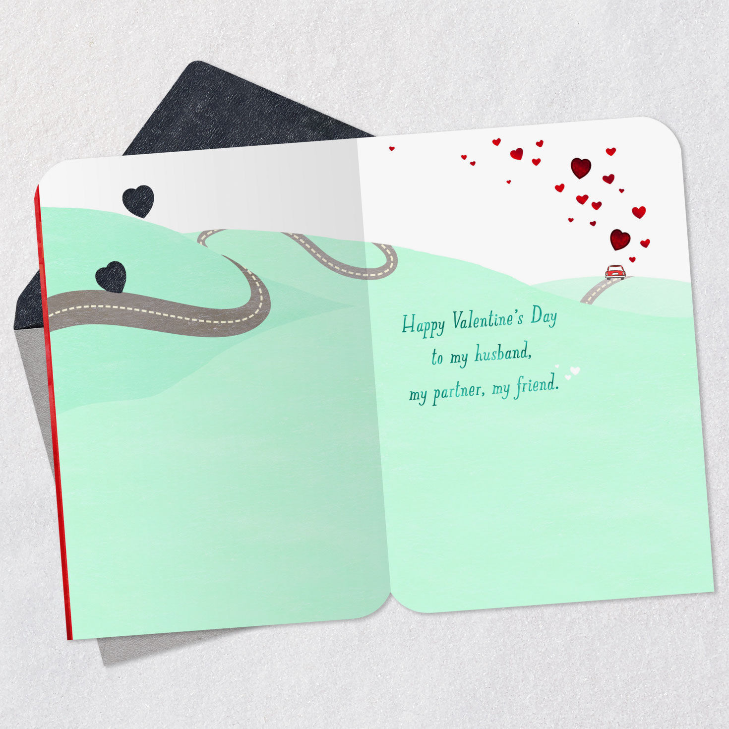 Heart With Car on Road Husband Valentine's Day Card Open card with envelope image number 3