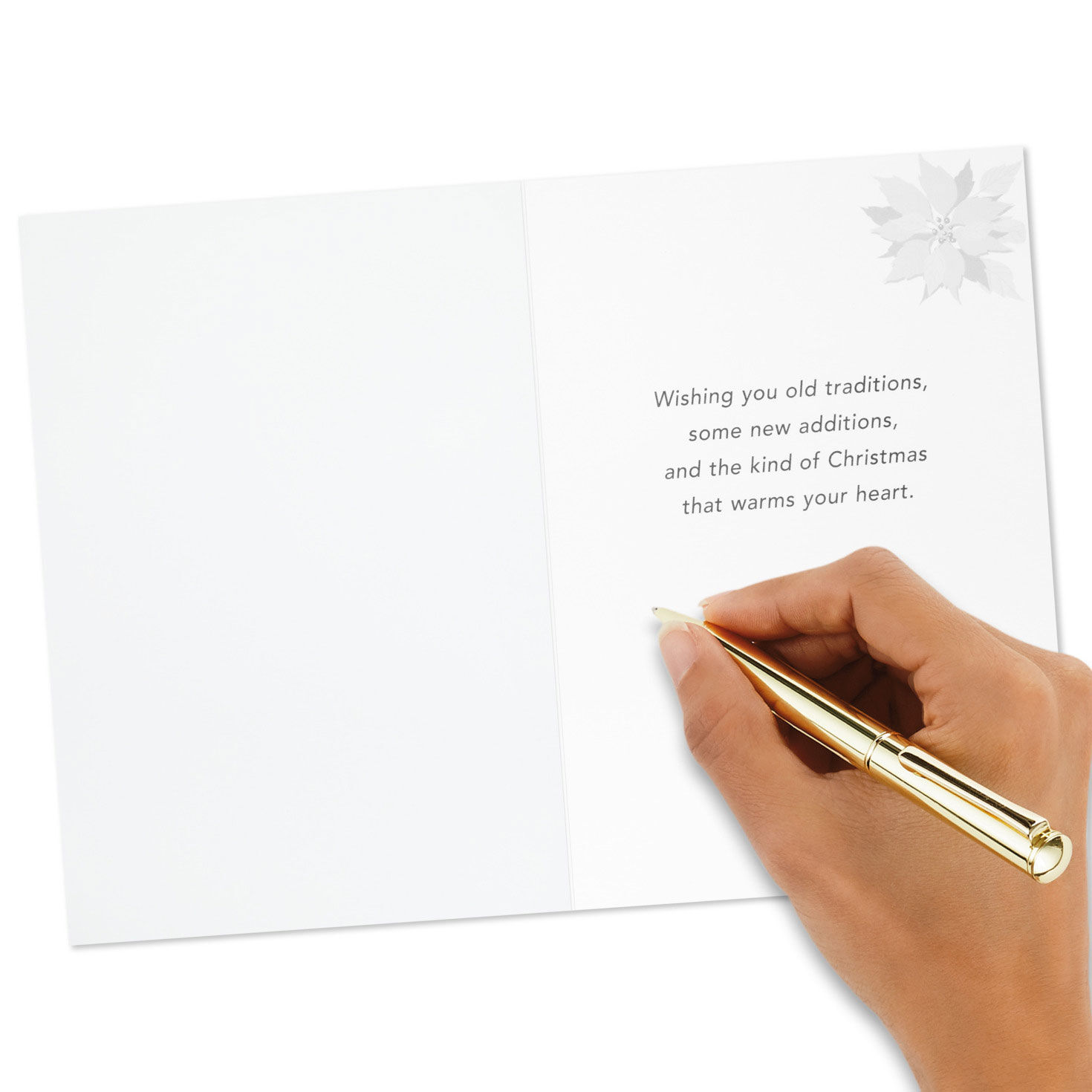 Poinsettia Blooms on Blue Boxed Christmas Cards Signing card image number 6