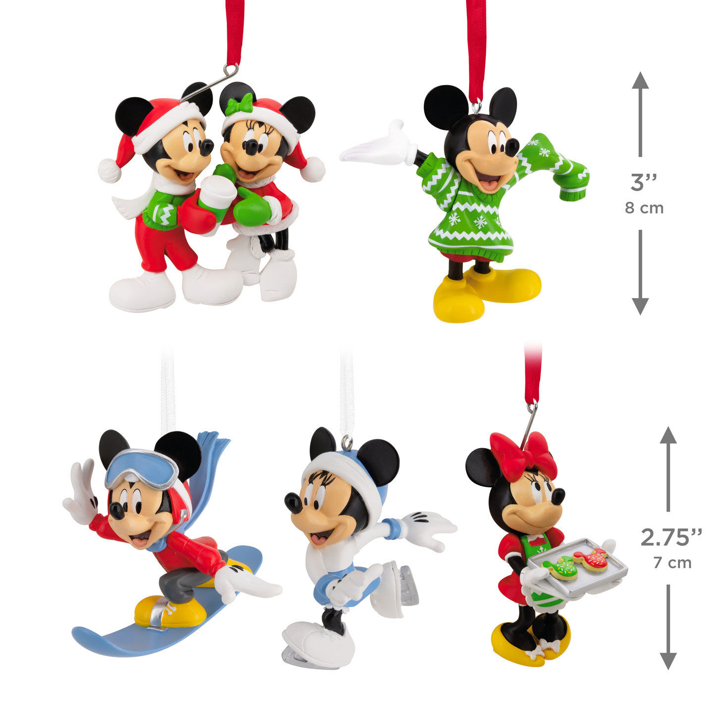 Set of 5 Mickey and Minnie Christmas Ornaments measurement image number 3