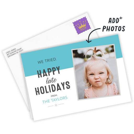 Personalized Blue and White Holiday Photo Card, 