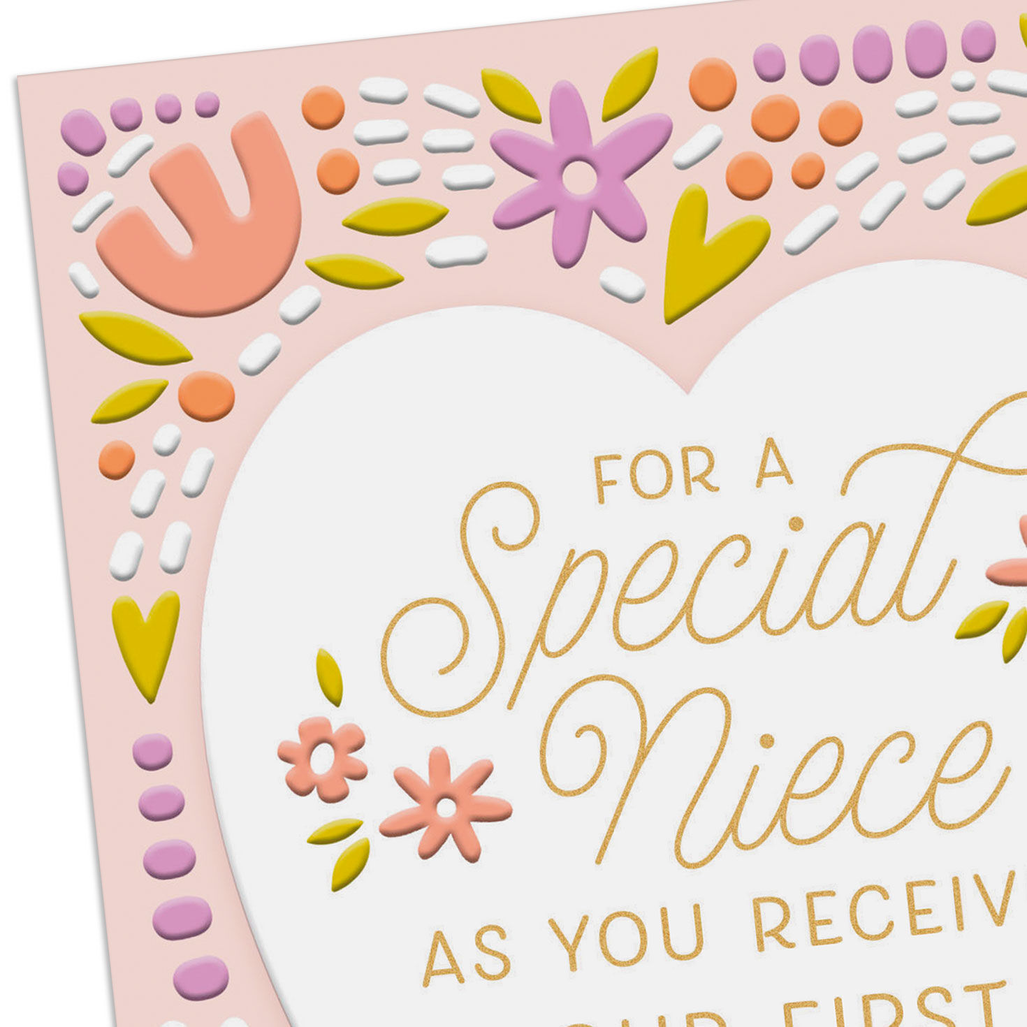 Flowers Around Heart 1st Communion Card for Niece Card Front Detail image number 5