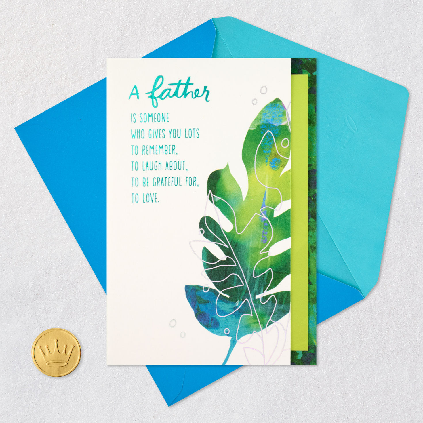 Watercolor Leaf Happy Father's Day Card Card Front with Envelope and Gold Seal image number 5