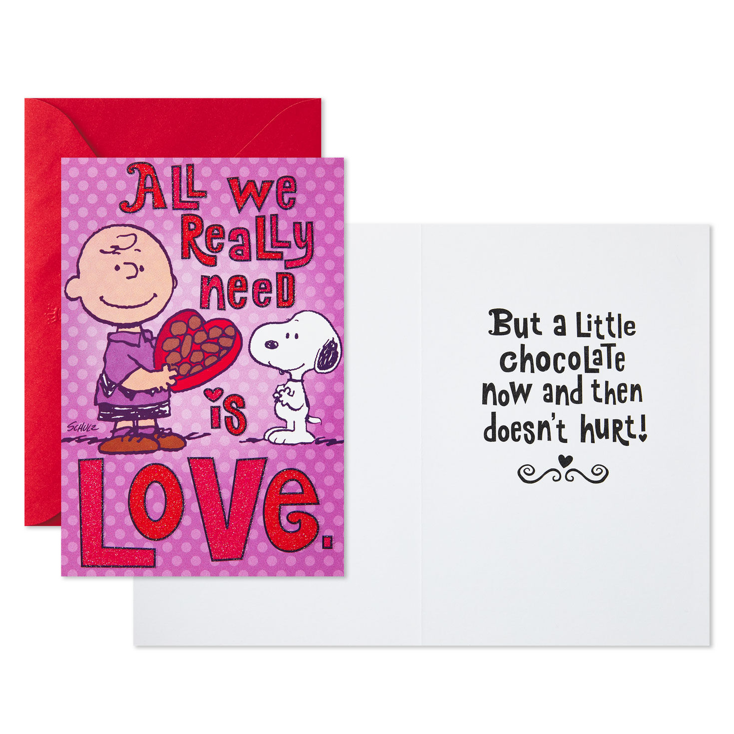 Snoopy and Charlie Brown Valentines Day Cards Pack Open card with sentiment image number 2