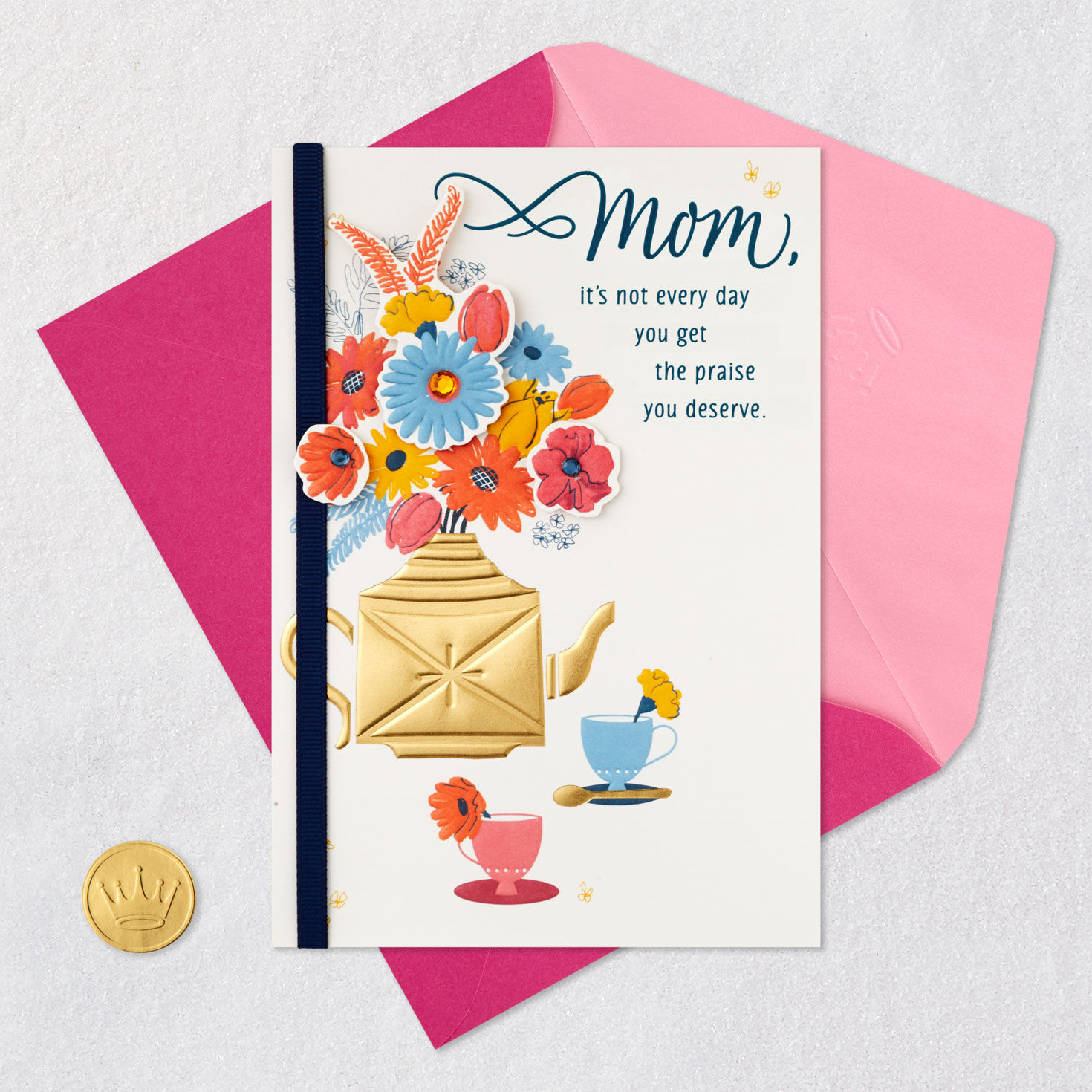 Flowers in Teapot Mom Mother's Day Card Card Front with Envelope and Gold Seal image number 6