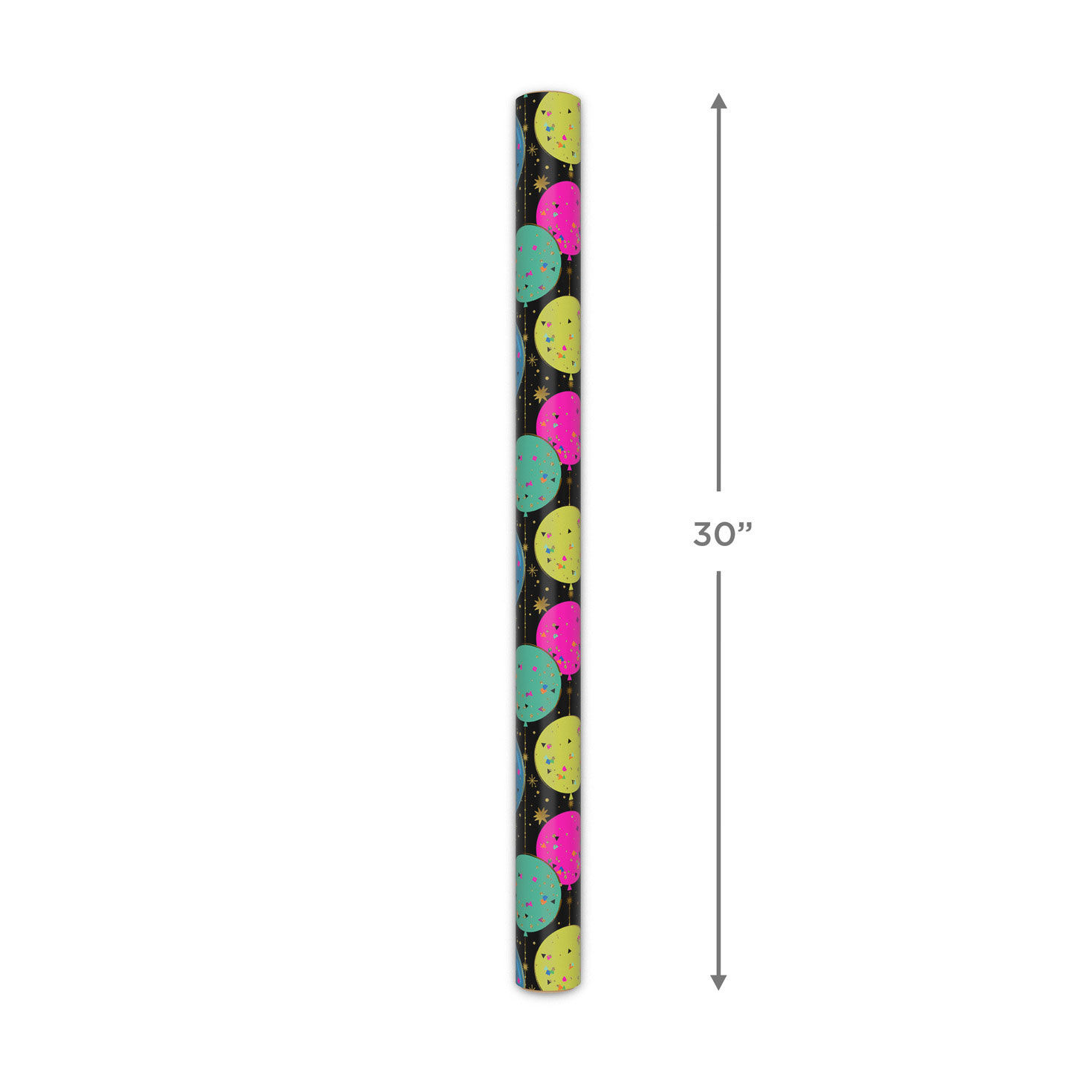 Neon Balloons and Confetti on Black Gift Wrap measurement image number 5