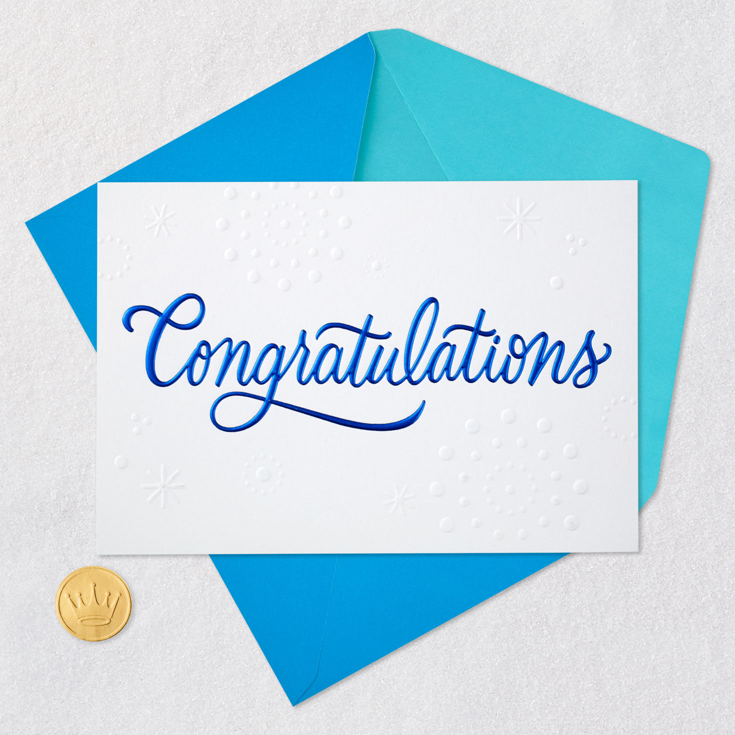 Blue Lettering With Bursts on White Graduation Card card front with envelope and gold seal image number 5