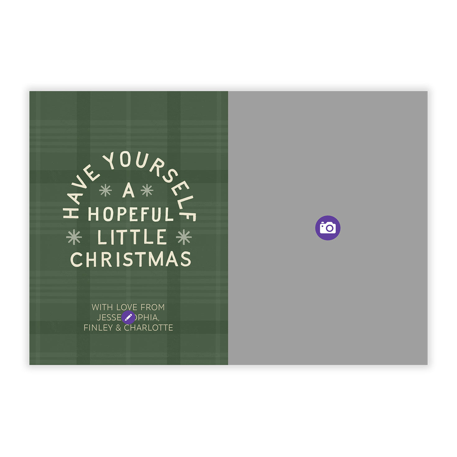 Green Plaid Personalized Christmas Photo Card Card Front indicating personalization image number 5