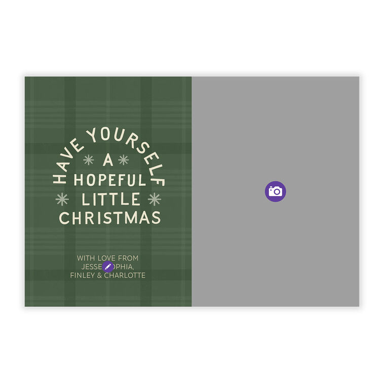 Green Plaid Personalized Christmas Photo Card Card Front indicating personalization image number 5