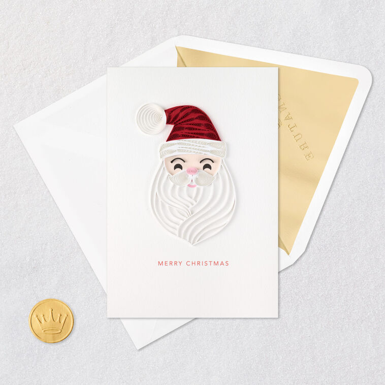 Quilled Paper Santa Face Christmas Card Card Front with Envelope and Gold Seal image number 5