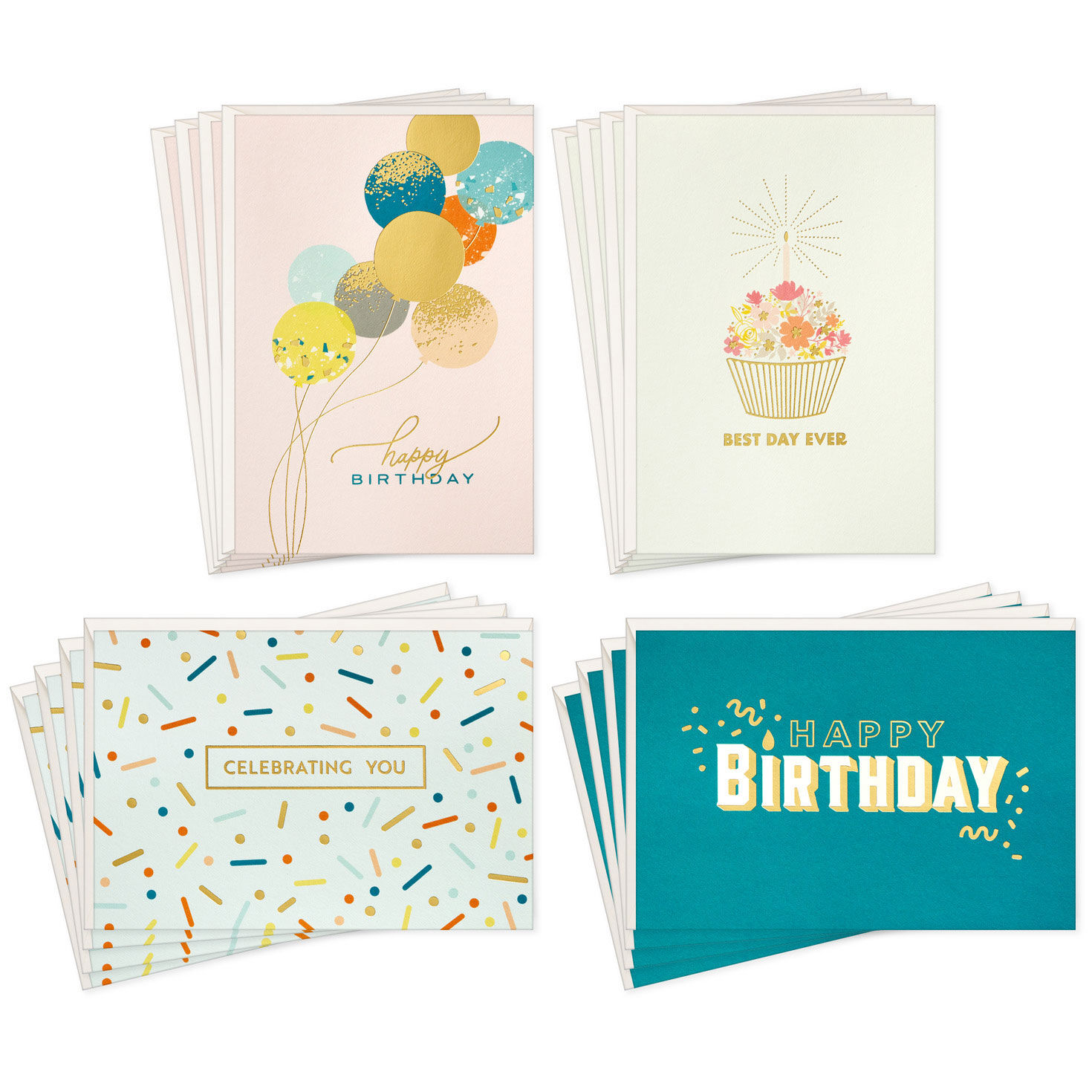 Festive Wishes Blank Birthday Cards, Pack of 16