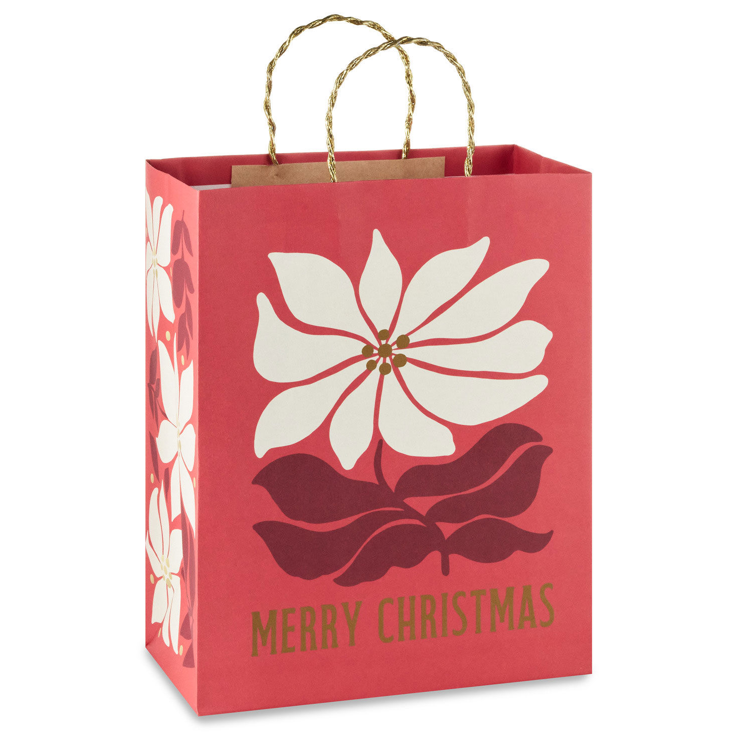 13" Modern Poinsettia Red Large Christmas Gift Bag
