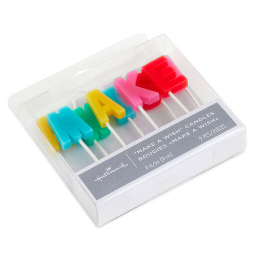 "Make a Wish" Assorted Color Birthday Candles, Set of 9, Assorted Colors