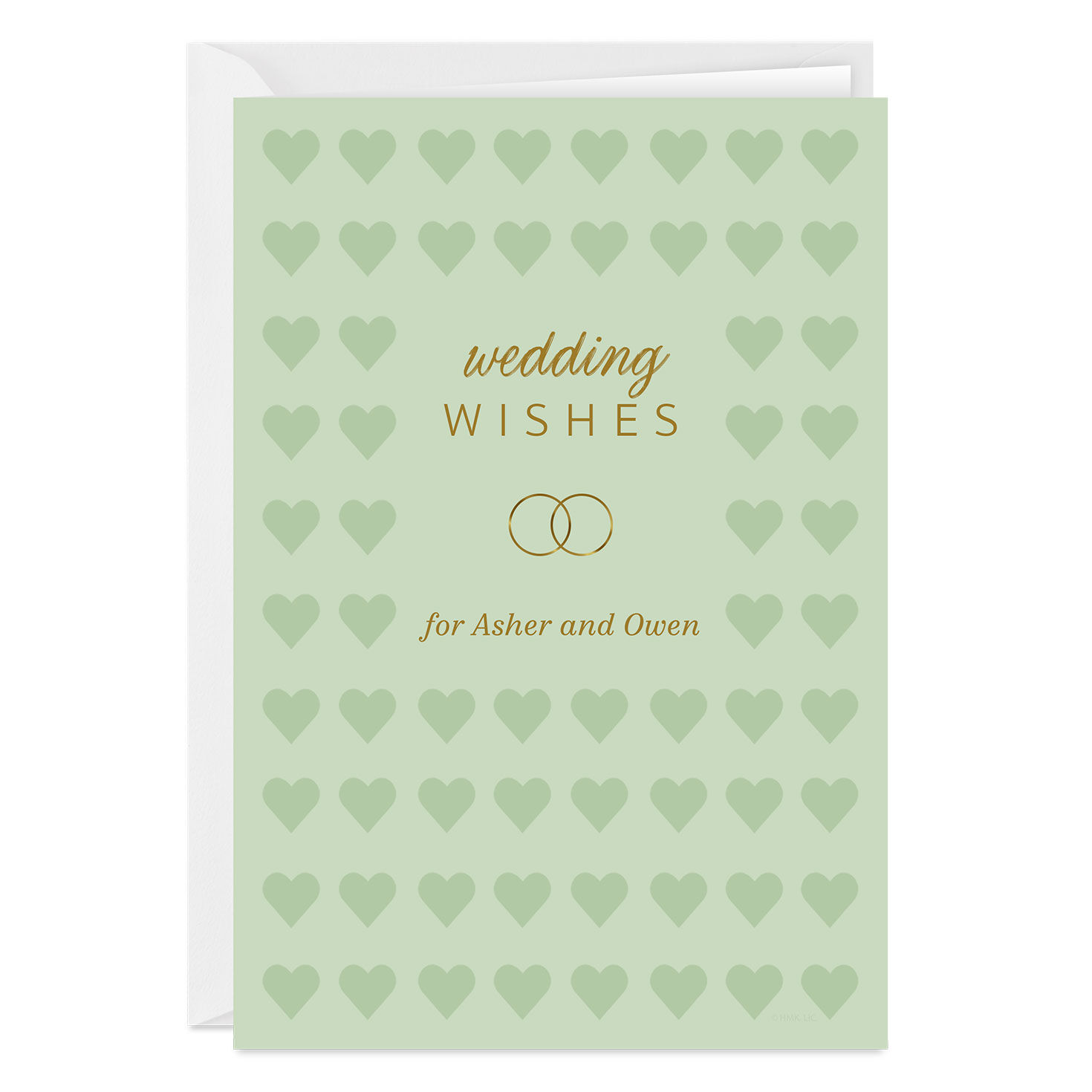 Hearts and Gold Rings Custom Wedding Card