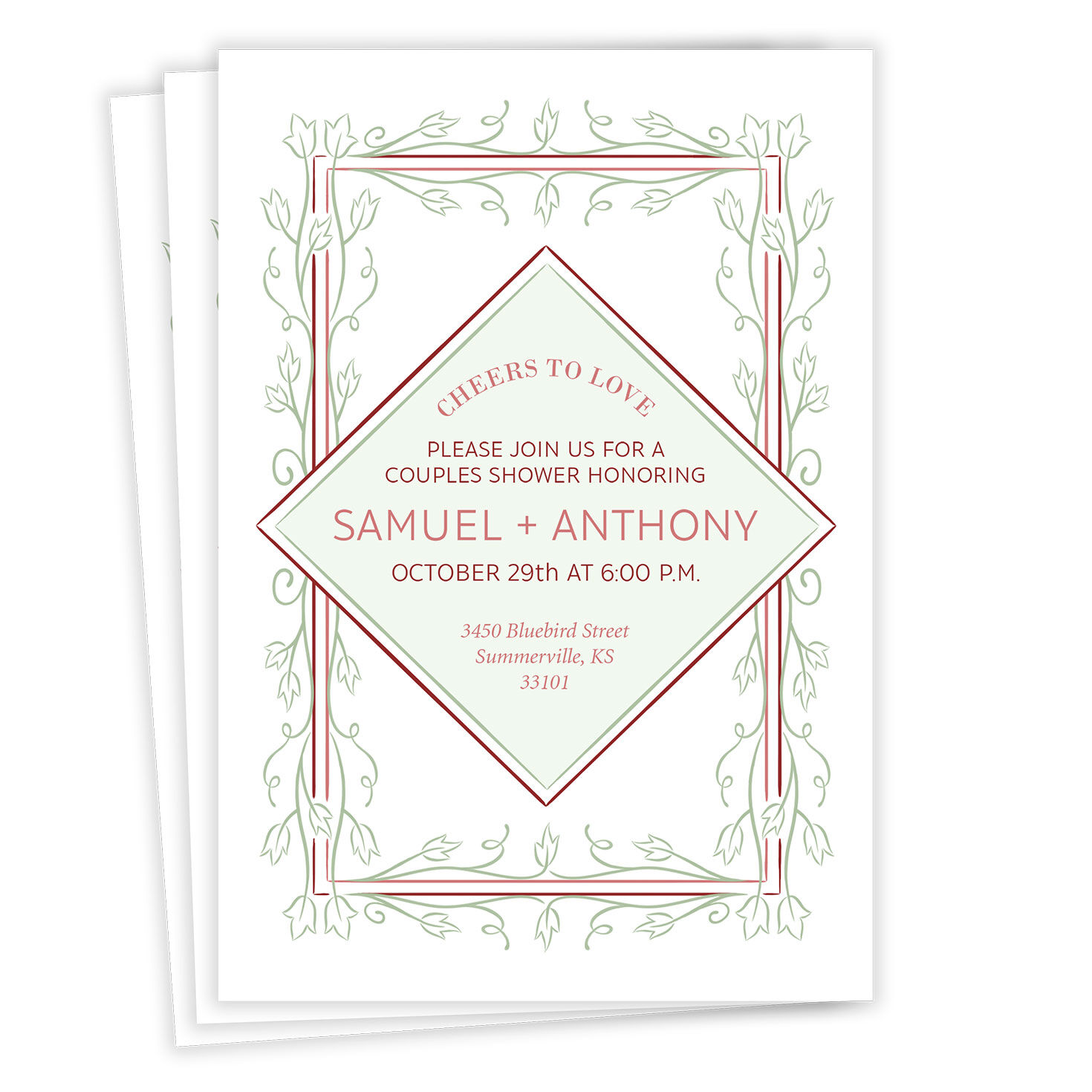 Cheers to Love Vine Border Flat Couples Wedding Shower Invitation