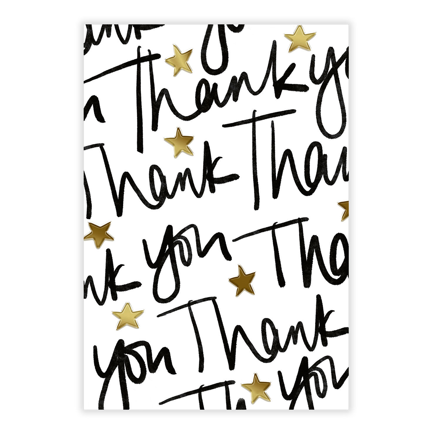 Gold Stars Black Letters Personalized Thank You Card front image number 2