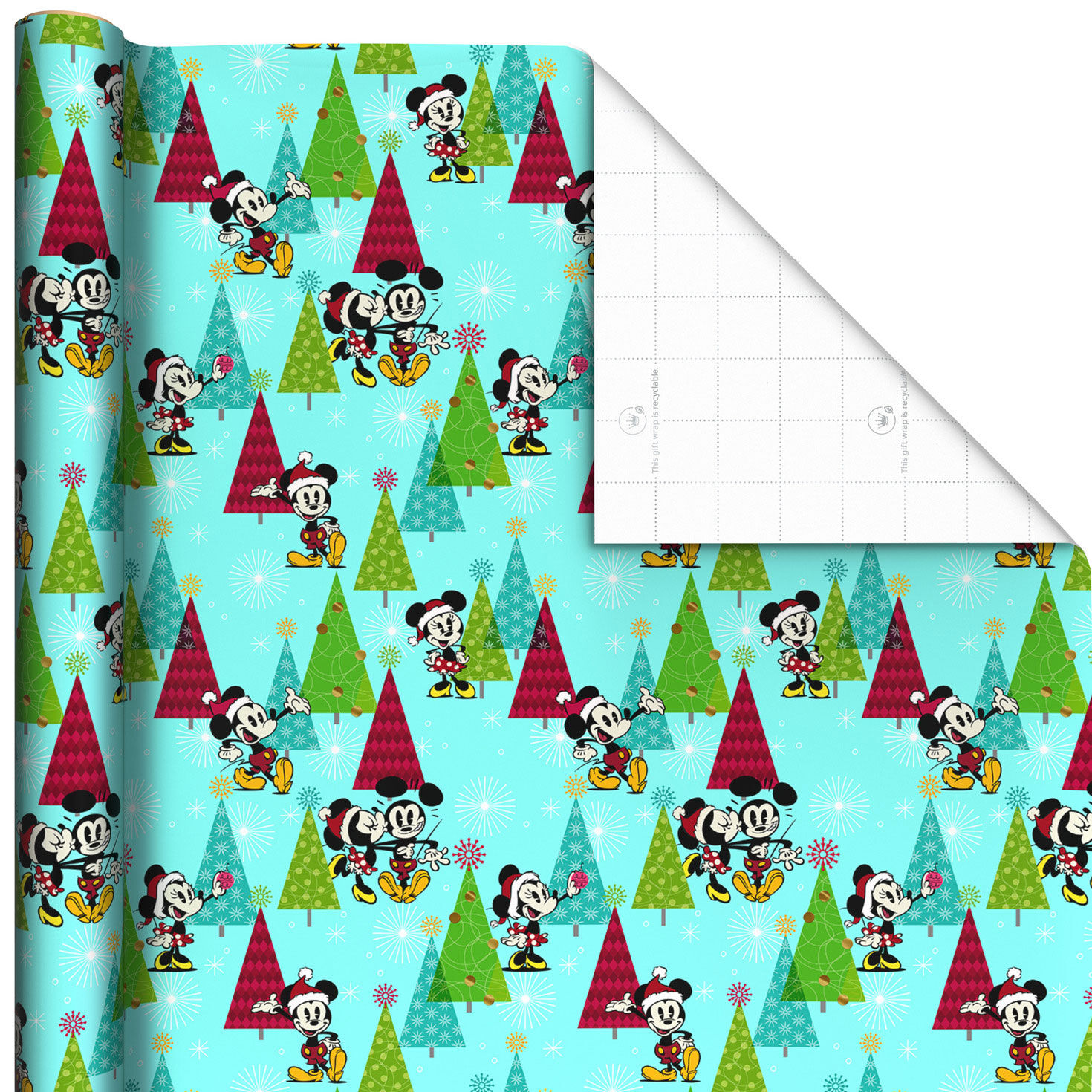 Disney Vintage Mickey and Minnie on Blue Christmas Wrapping Paper Roll, 25 sq. ft.
