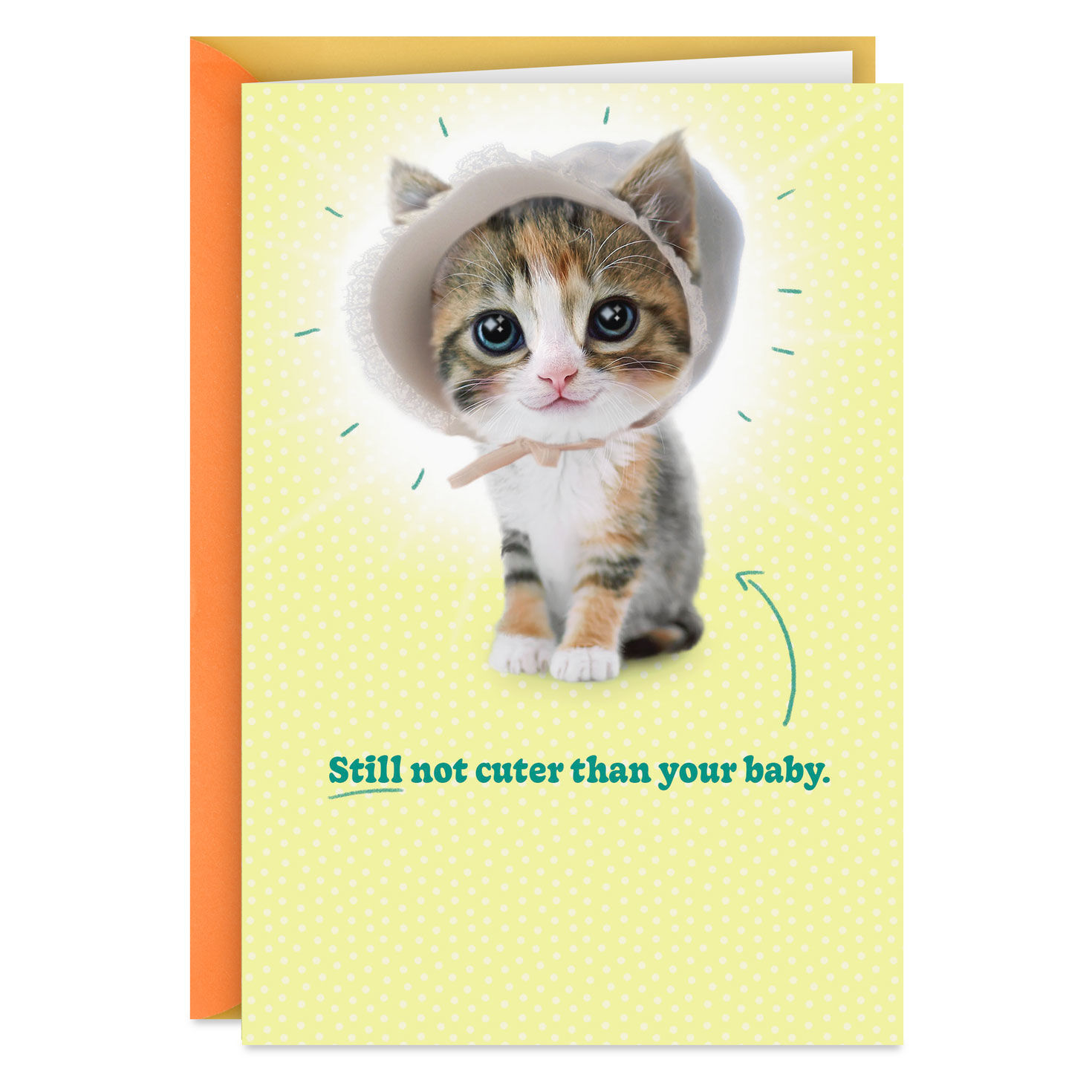 Cute Kitten in a Baby Bonnet Funny New Baby Card