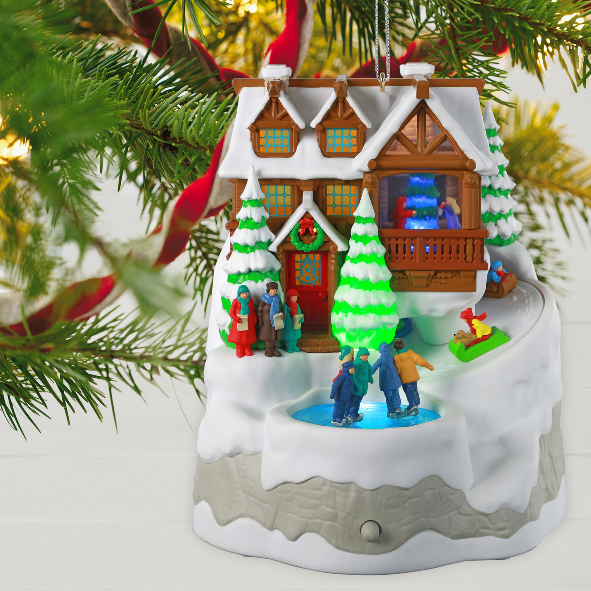 Christmas Cabin Musical Ornament With Light And Motion Keepsake Ornaments Hallmark