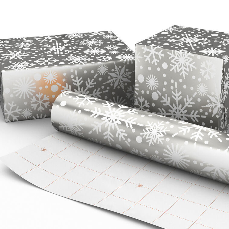 Snowflakes on Silver Foil Holiday Wrapping Paper Roll  image number 2