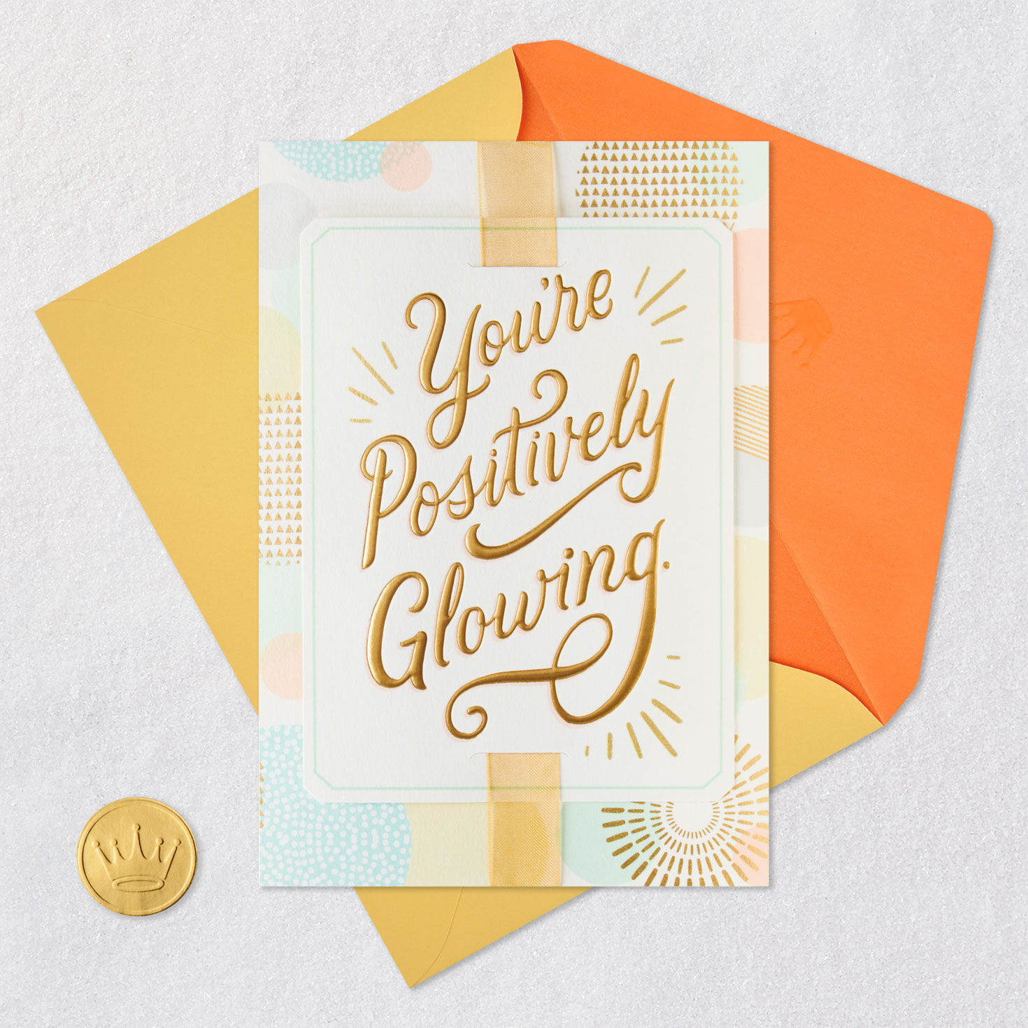 Abstract Patchwork Pregnancy Congratulations Card Card Front with Envelope and Gold Seal image number 5
