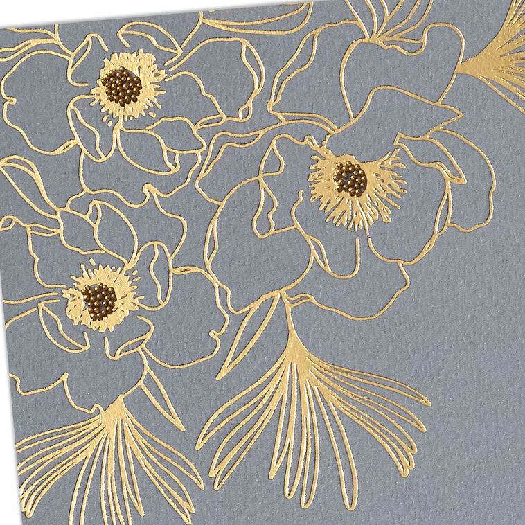 Gold Flowers on Gray Signature Wedding Card Card Front Detail image number 4