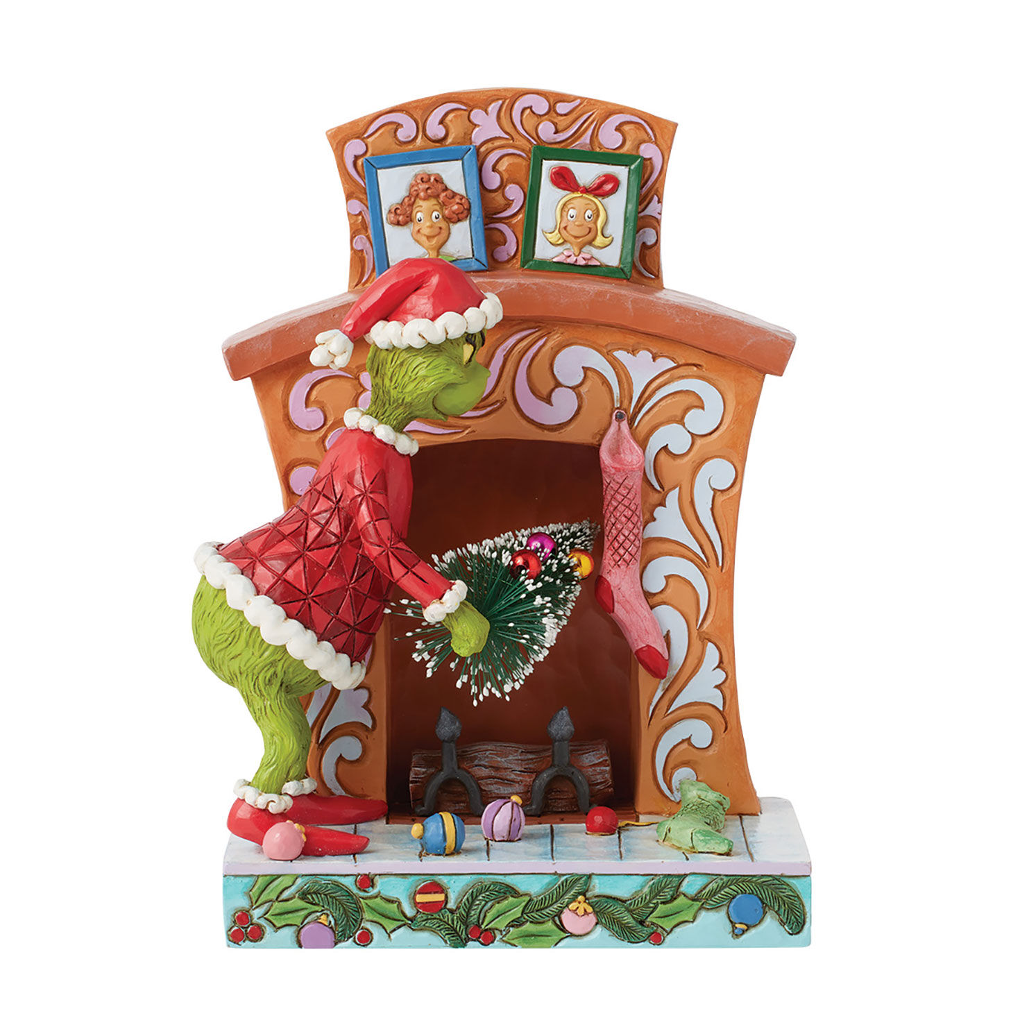 Jim Shore Dr. Seuss Grinch Pushing Tree Up Chimney Figurine, 7.4"