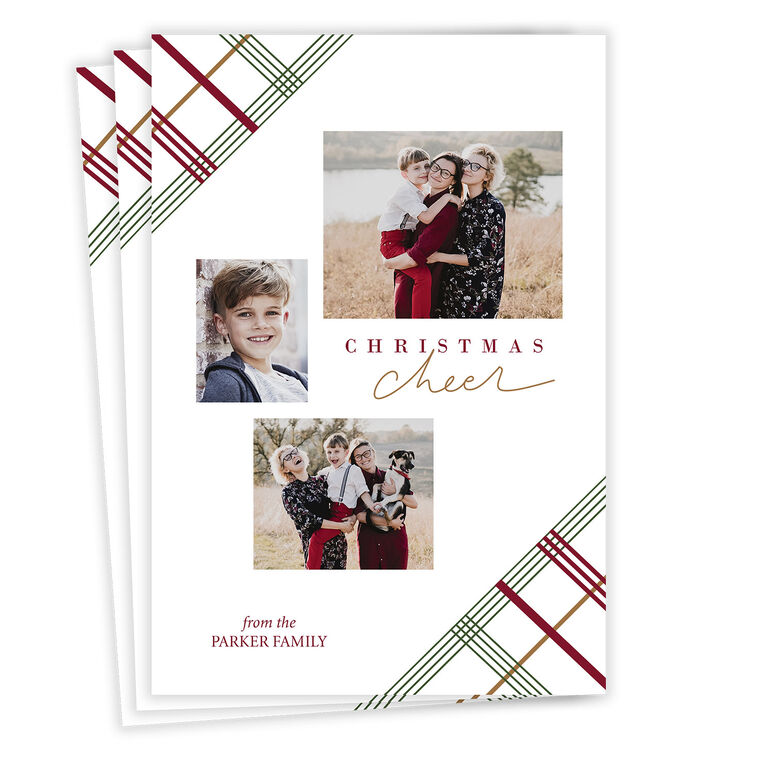 Plaid Cheer Flat Christmas Photo Card