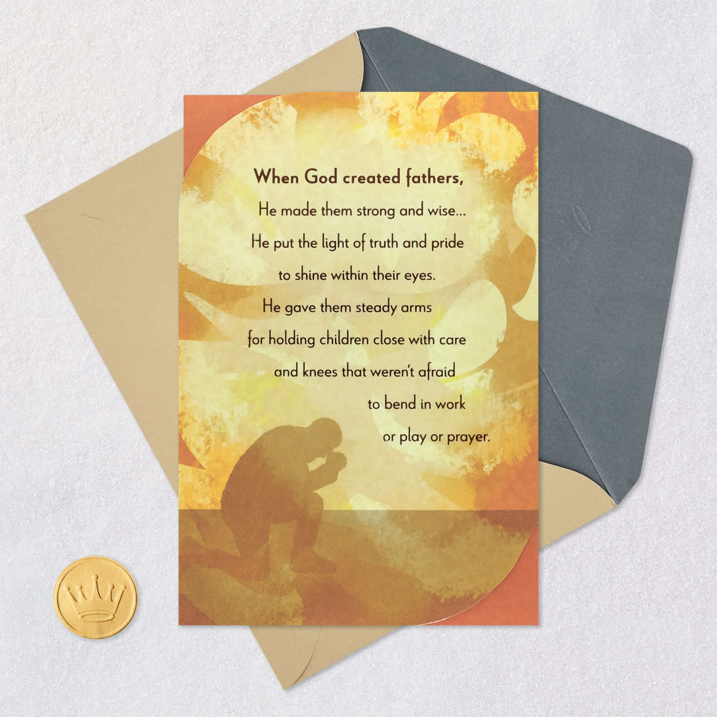 Man Kneeling in Prayer Religious Father's Day Card for Dad Card Front with Envelope and Gold Seal image number 6