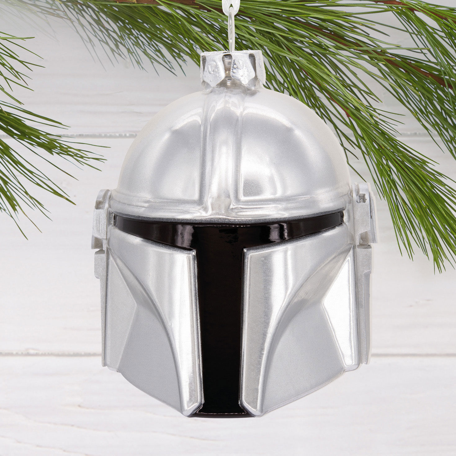 Mandalorian Helmet Christmas Ornament hanging on tree image number 2
