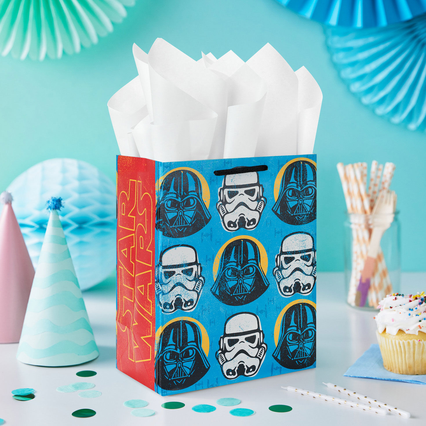 Darth Vader and Stormtrooper Helmets Medium Gift Bag In use image number 2