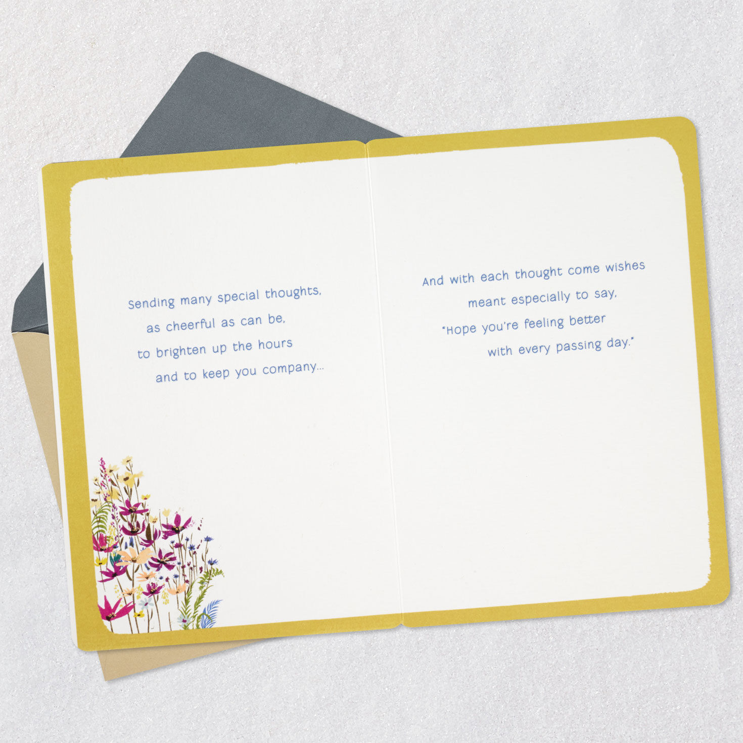 Painted Wildflowers Get Well Soon Greeting Card Open card with envelope image number 4