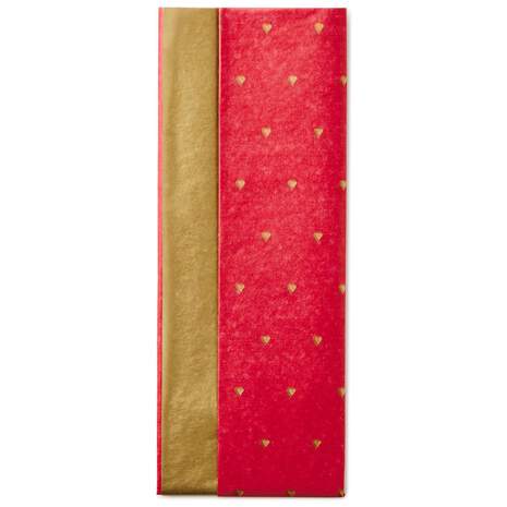 Solid Gold and Mini Hearts on Red 2-Pack Tissue Paper, 6 sheets, , large