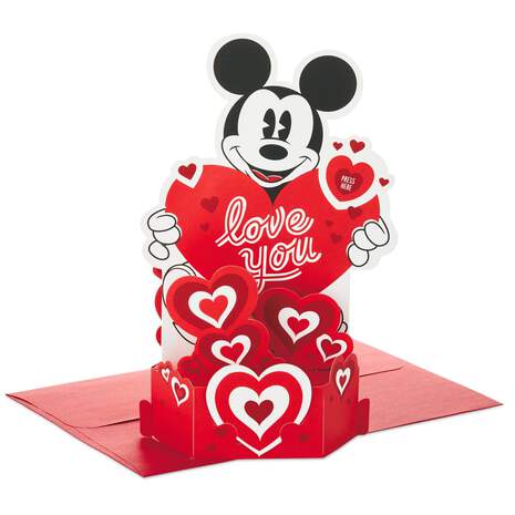 Disney Mickey Mouse Love You Musical 3D Pop-Up Valentine's Day Card With Light, , large