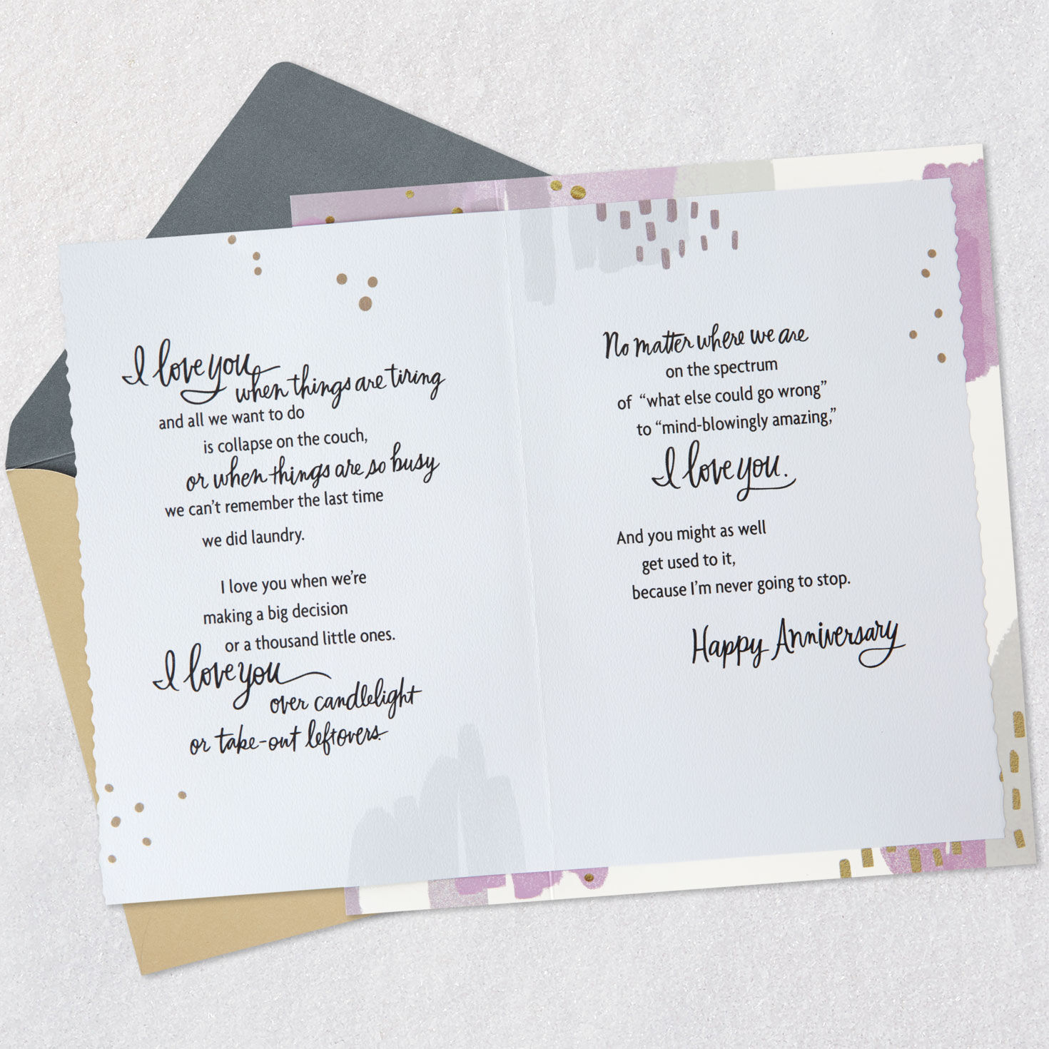 Abstract Shapes in Gold, Lavender and Gray Anniversary Card for Spouse  image number 4