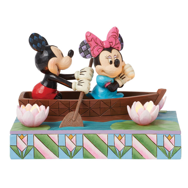 Jim Shore Disney Mickey and Minnie in Rowboat Light-Up Figurine, 4.5"