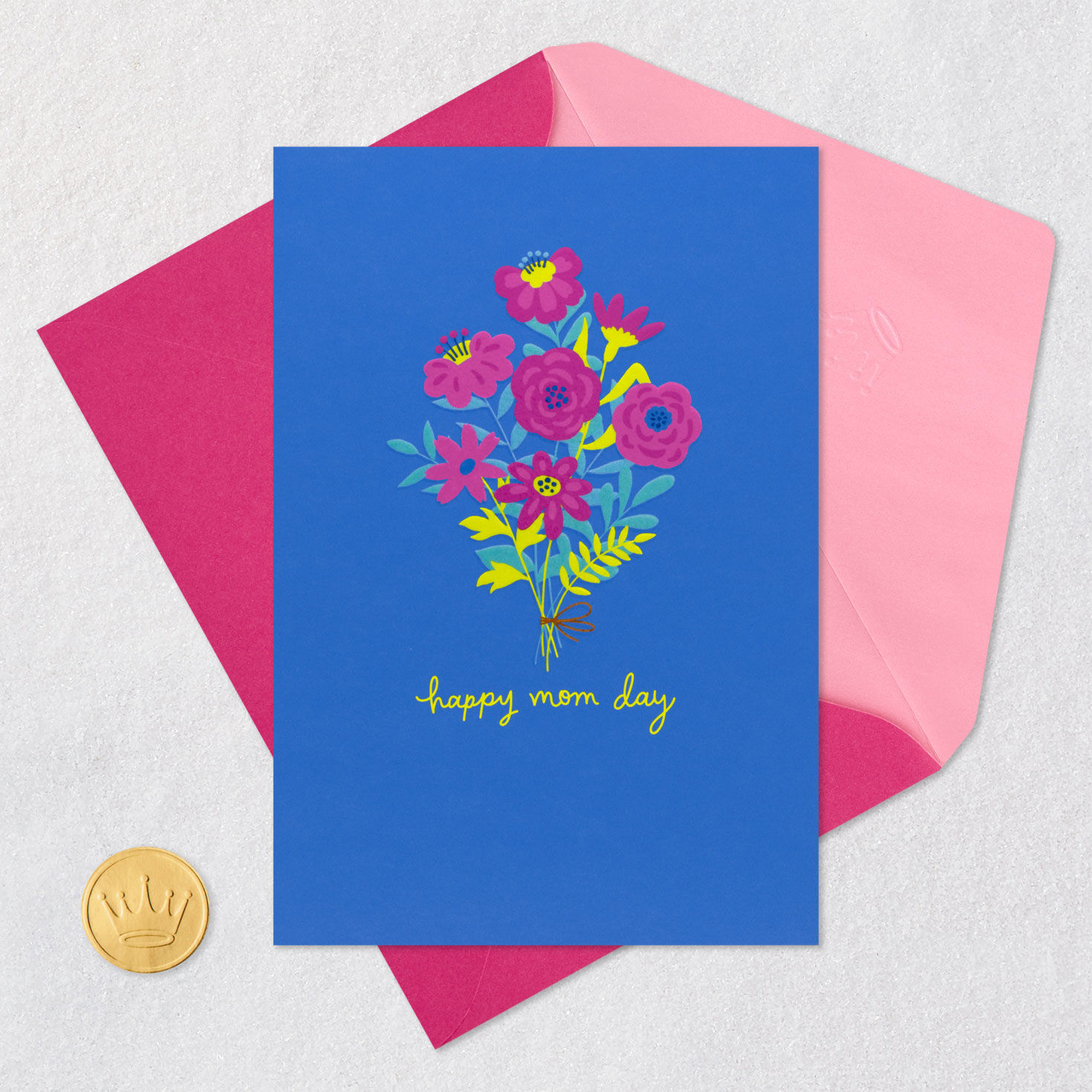 Colorful Flower Bouquet Happy Mother's Day Card Card Front with Envelope and Gold Seal image number 5