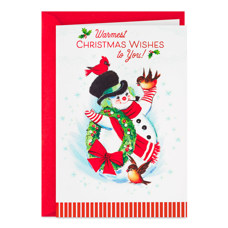 Vintage Snowman and Birds Christmas Card
