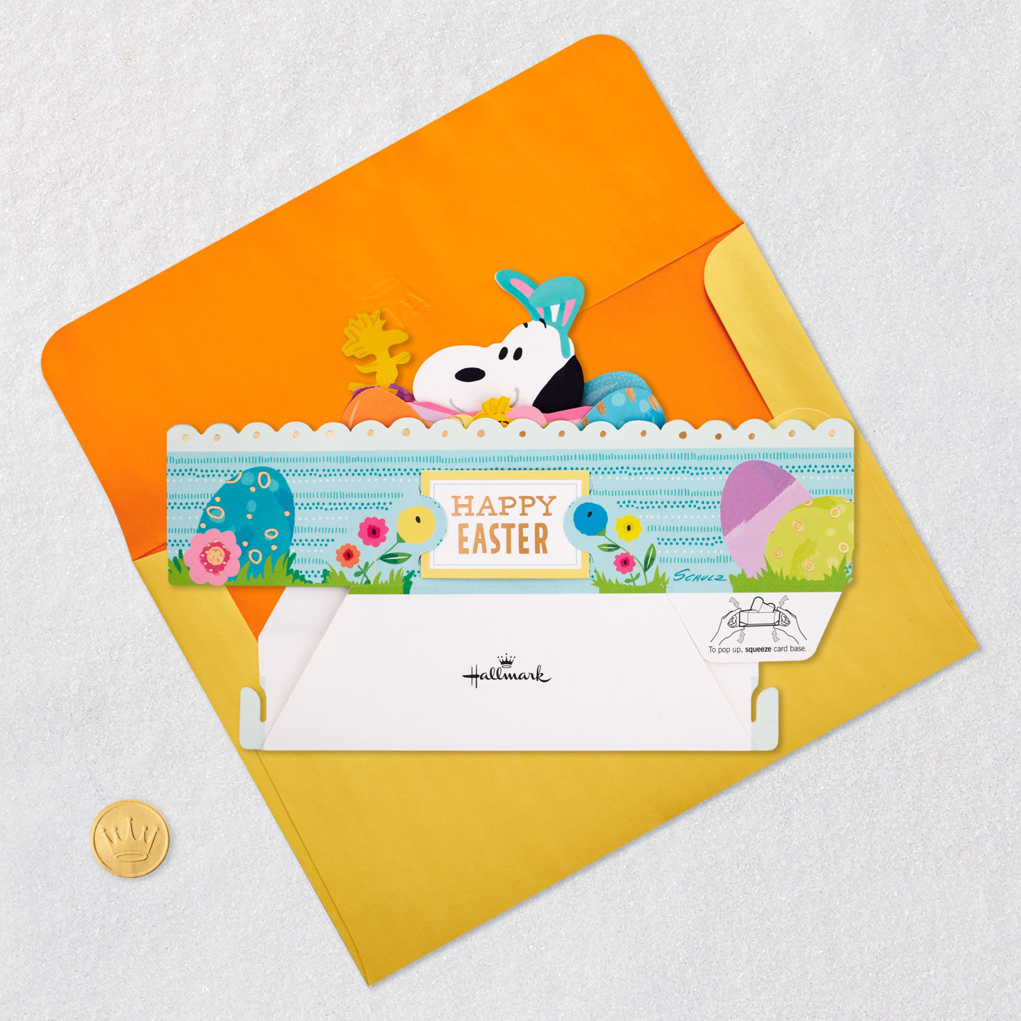 Bunny Snoopy with Colorful Eggs Pop Up Easter Card Card Front with Envelope and Gold Seal image number 5