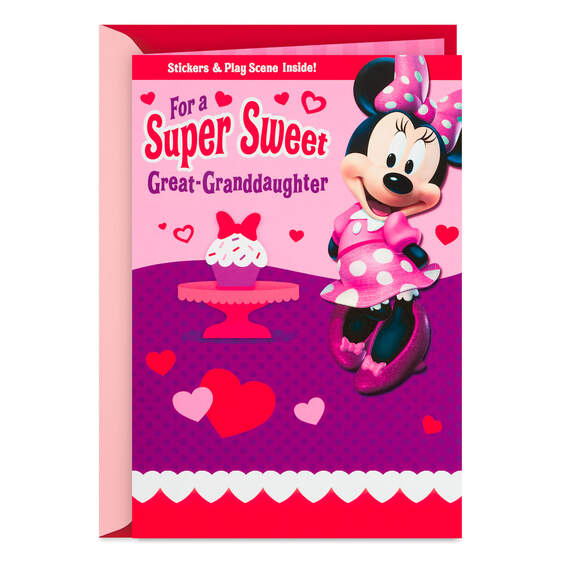 Disney Junior Minnie Mouse Valentine's Day Card for Great-Granddaughter With Sticker Activity, , large image number 1