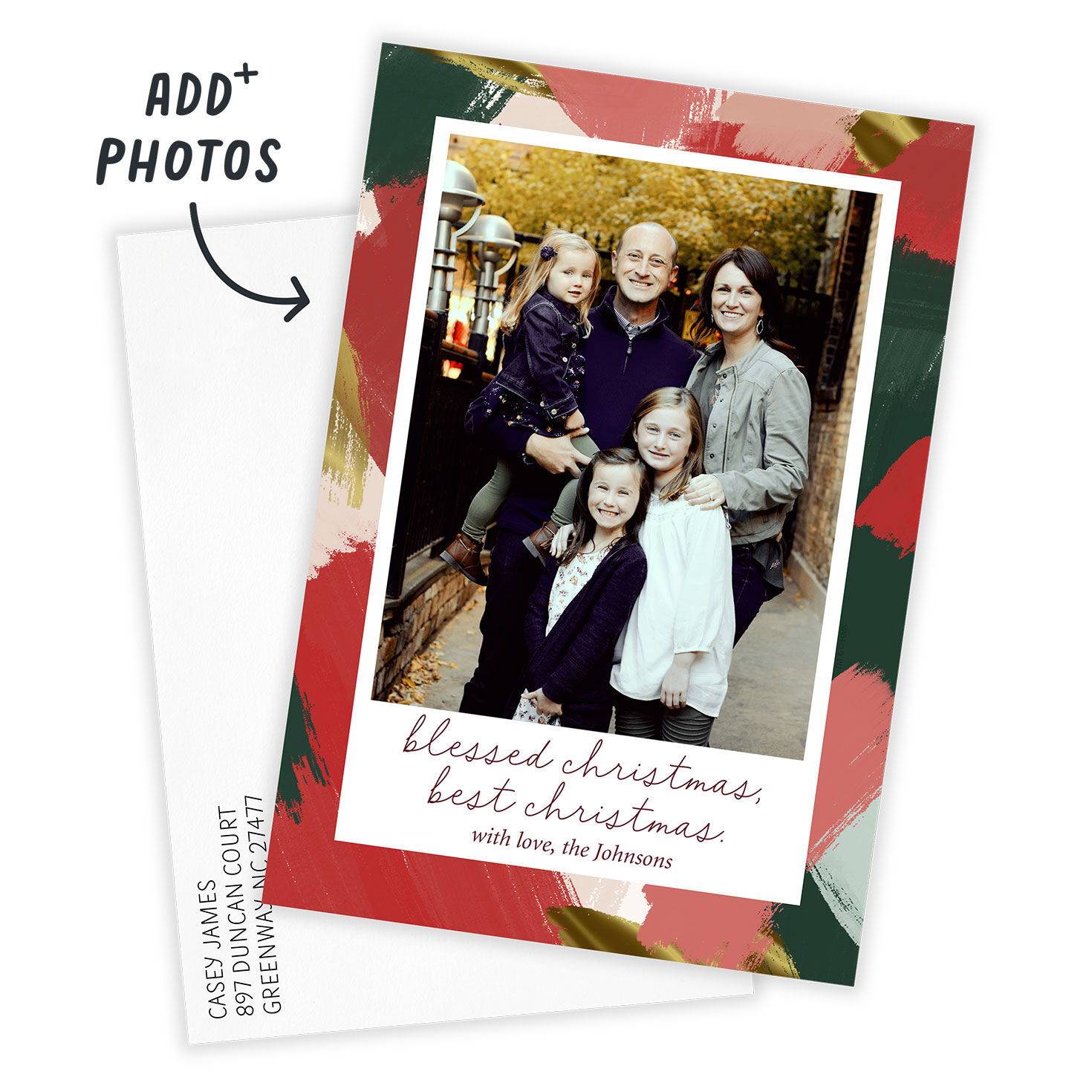 Festive Brushstrokes Flat Christmas Photo Card, , large image number 2