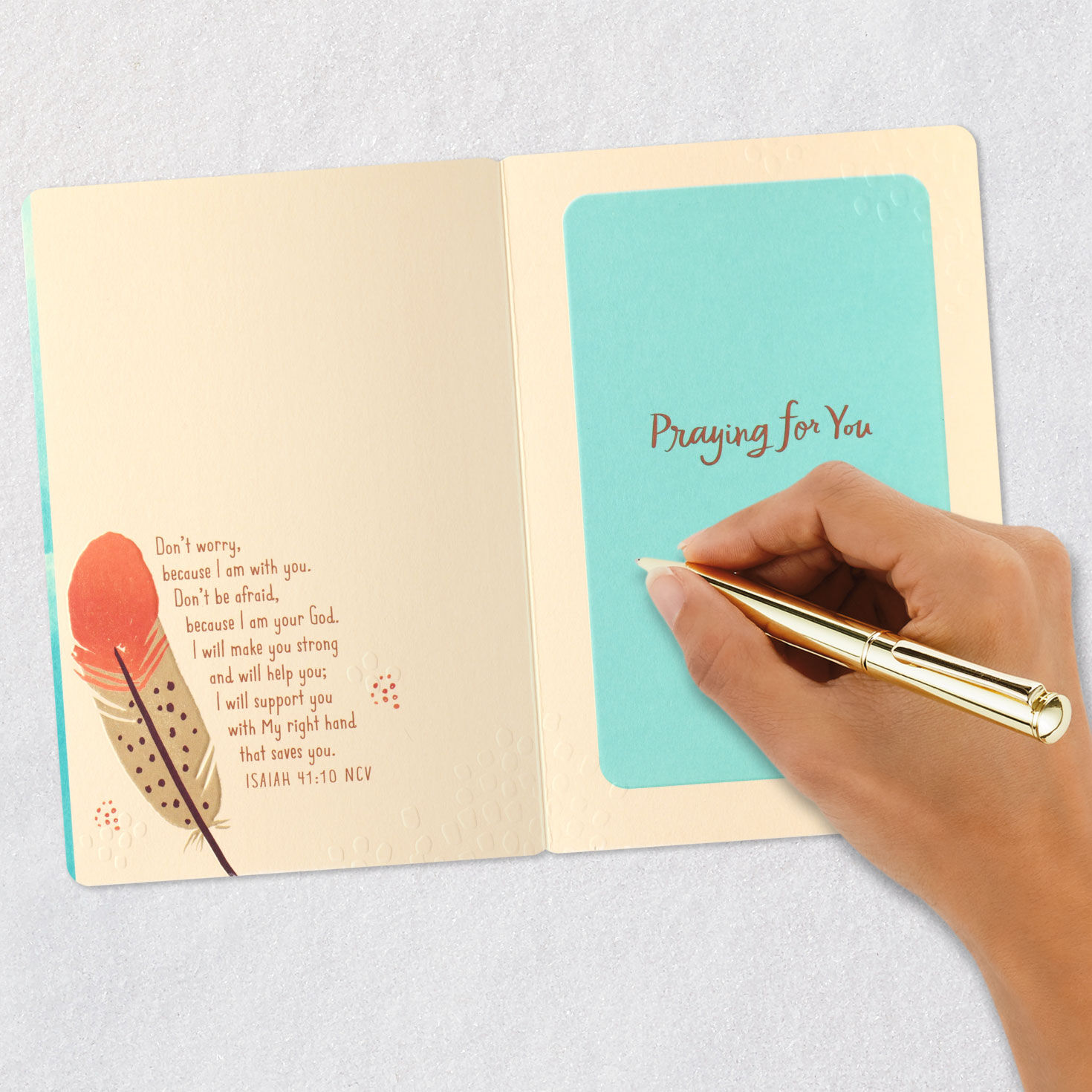 Feather in Blue Sky Christian Thinking of You Card signing card image number 6