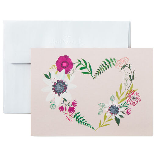 Floral Heart on Pink Blank Note Cards, Box of 10, 