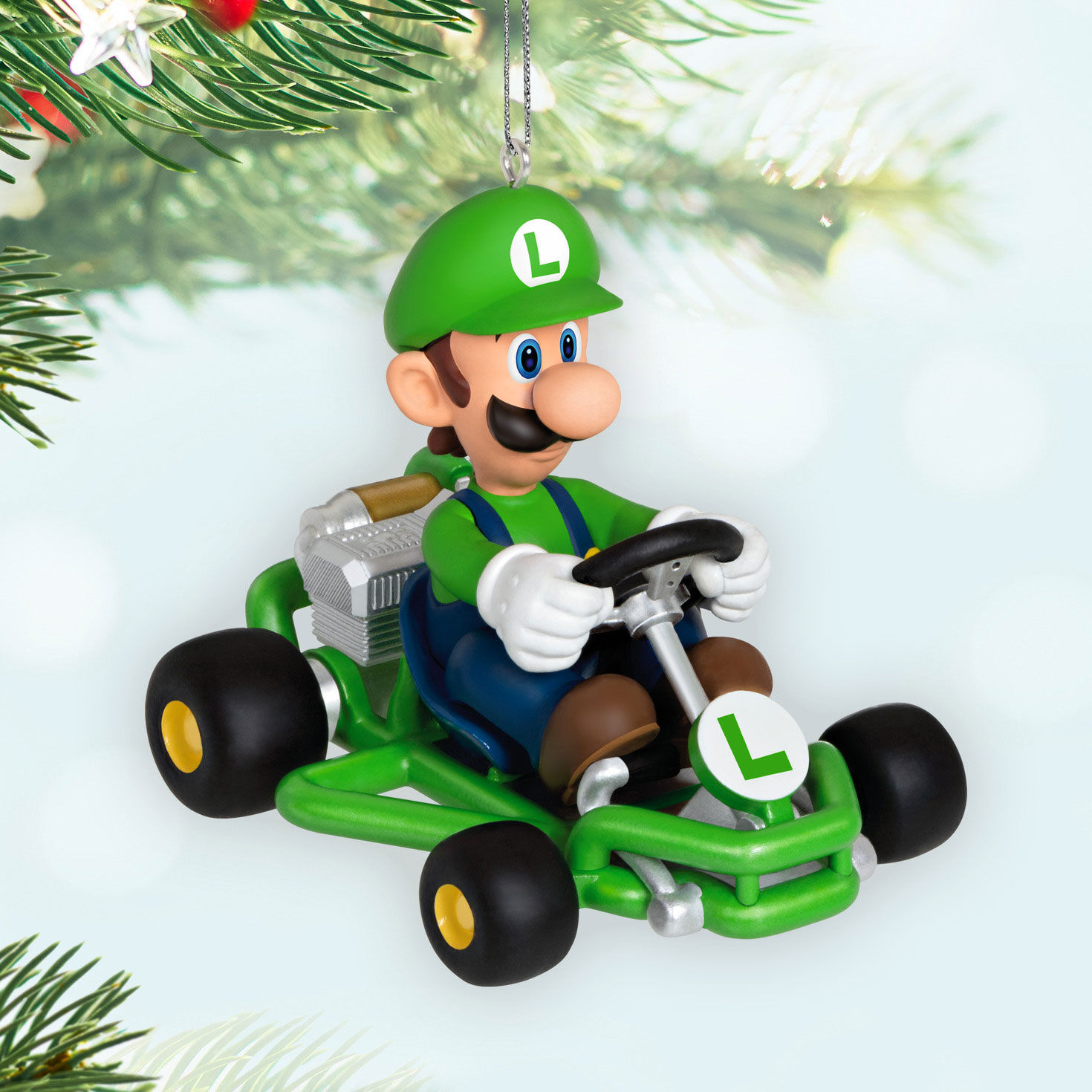 Mario Kart Luigi Keepsake Ornament hanging on tree image number 2