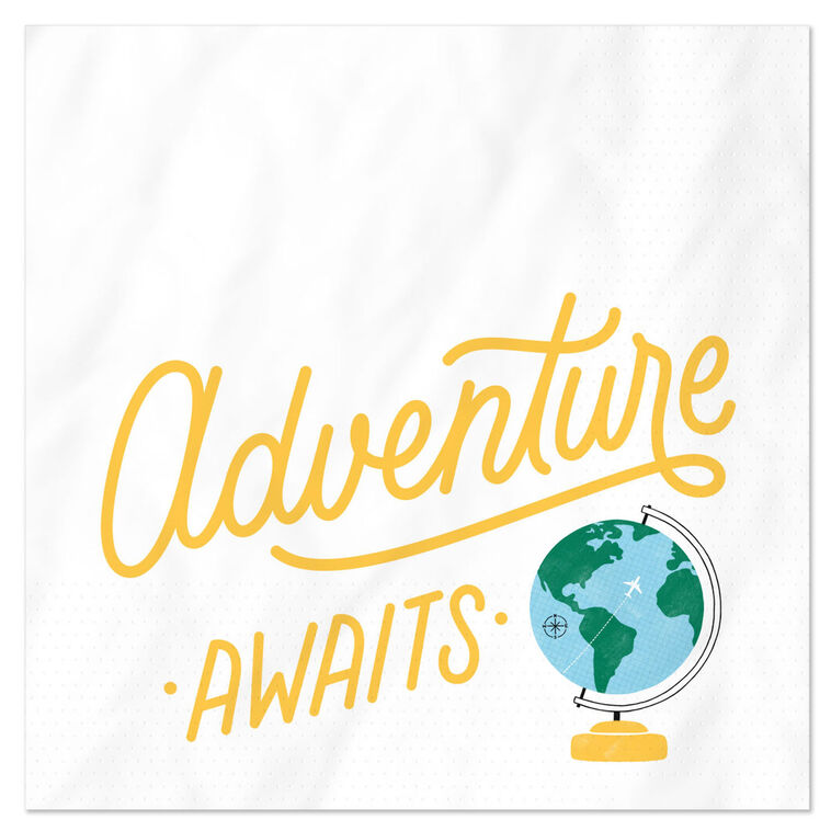 "Adventure Awaits" Globe Graduation Cocktail Napkins, Pack of 20