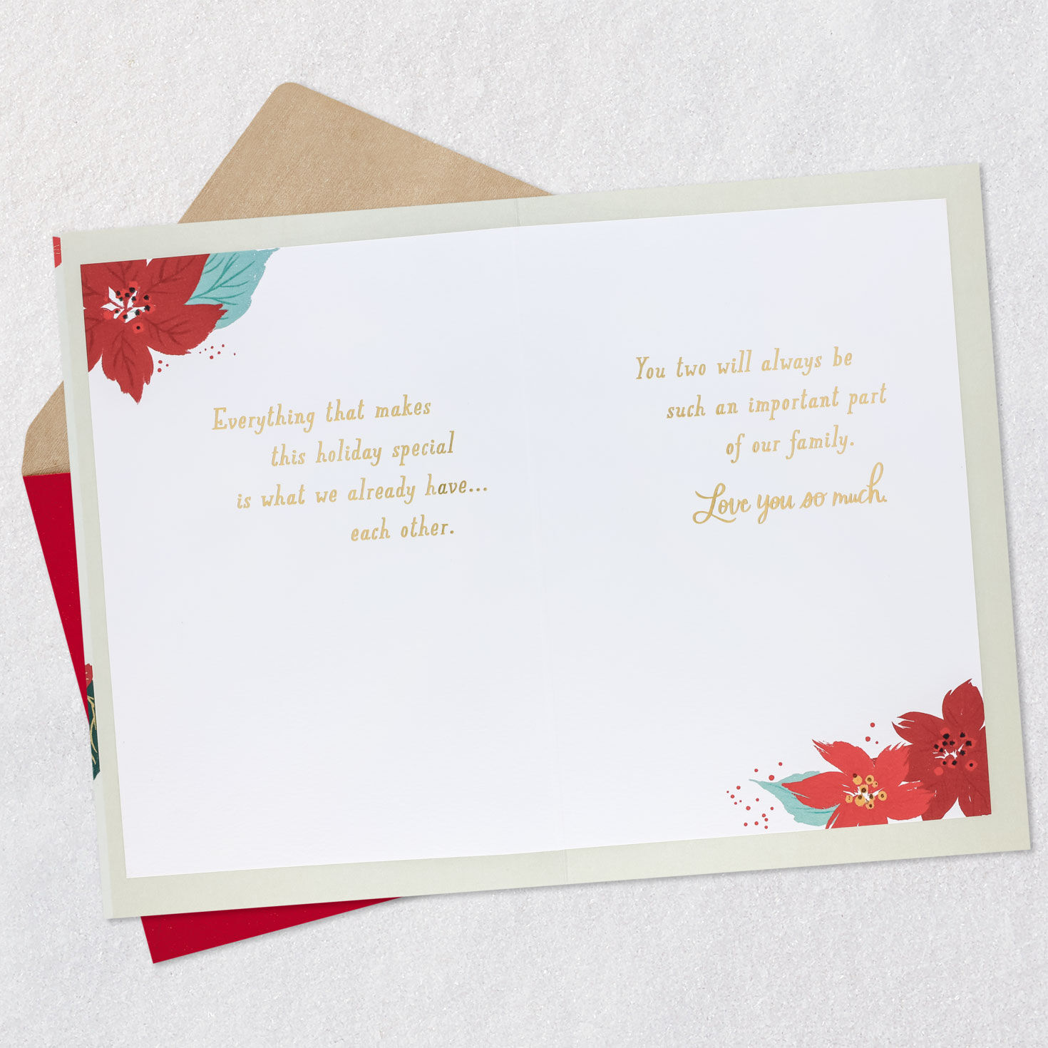 Poinsettia Christmas Card for Daughter and Son Open card with envelope image number 4