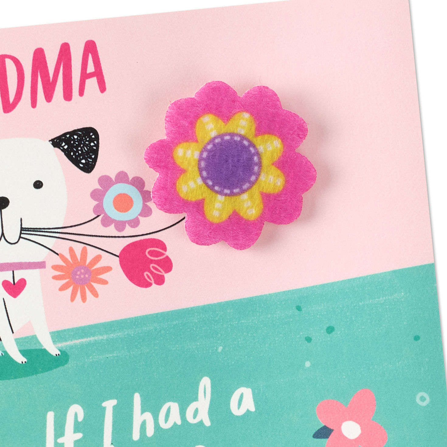 Felt Flower Pin with Dog Grandma Mother's Day Card Card Front Detail image number 4