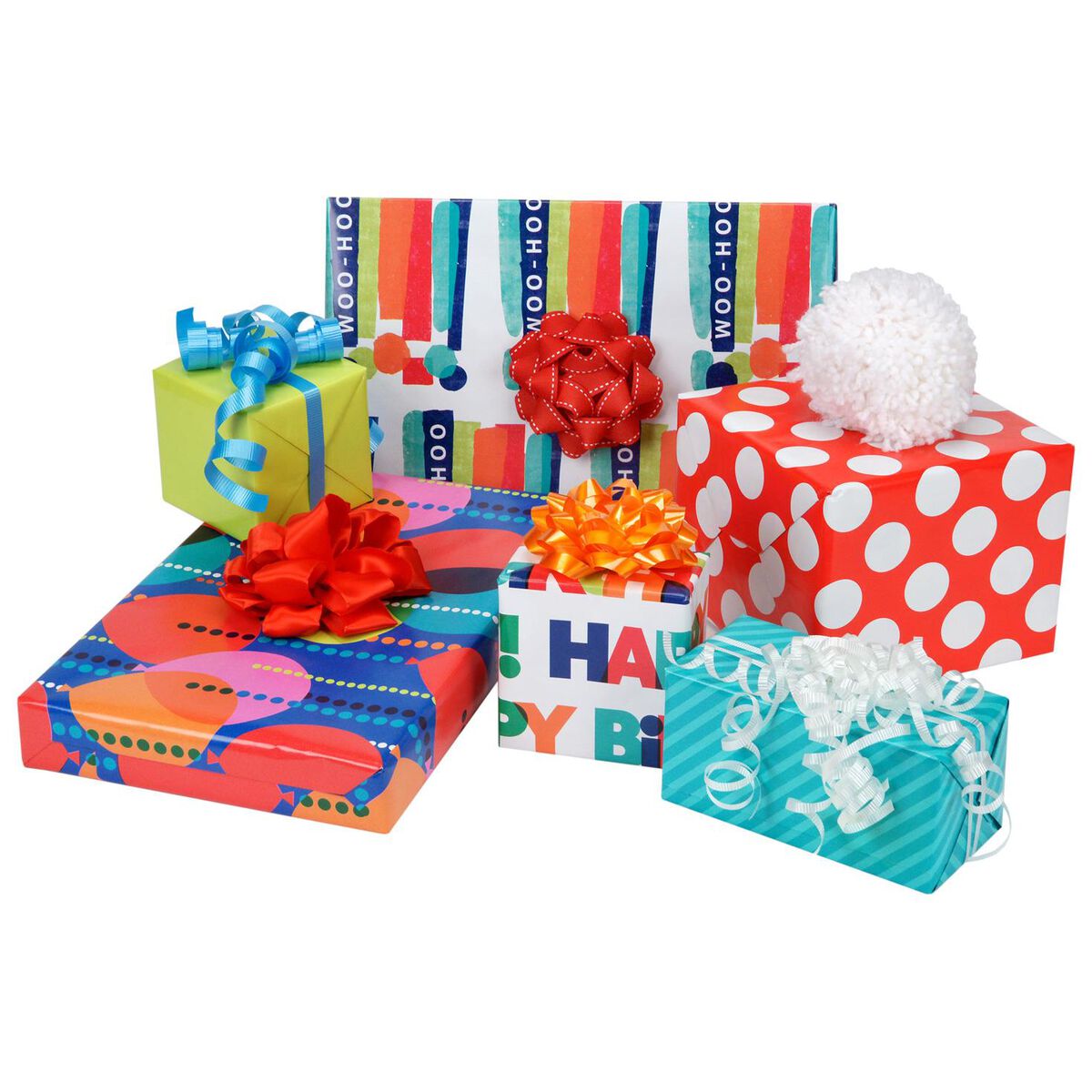 Bright Birthday 3Pack Reversible Wrapping Paper Rolls Wrapping Paper